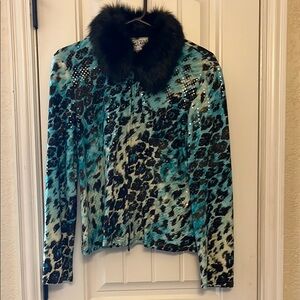 Removable Faux Fur Collar Leopard Print Jacket